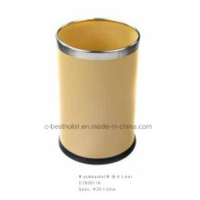 Leather Steel Floor Stand Waste Bin Recycle Trash Can Lid Hotel Room